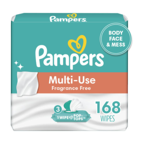 Pampers Multi-Use Baby Wipes Multi-Use Fragrance Free 3X Pop-Top Packs 168 Count