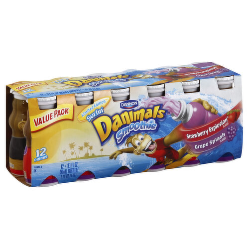 Danimals Danimals Smoothie, Strawberry Explosion Flavor/Grape Splash Flavor, Value Pack