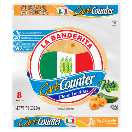 La Banderita CarbCounter Flour Tortillas, Queso & Jalapeño