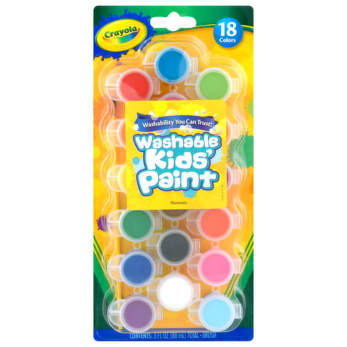 Crayola Washable Kids' Paint, Nontoxic, 18 Colors