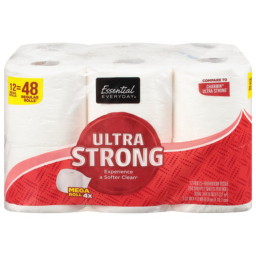 Essential Everyday Bathroom Tissue, Ultra Strong, Mega Roll, 2-Ply