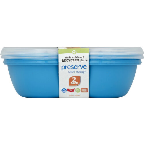 Preserve Food Storage, Aquamarine Square, 25 Ounce - 2 pack