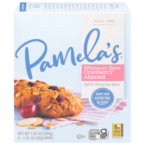 Pamela's Whenever Bars Oat Bars, Soft & Chewy, Cranberry Almonds