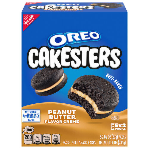 Oreo Cakesters Snack Cakes, Soft, Peanut Butter Flavor Creme