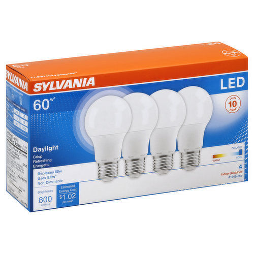 Sylvania Light Bulbs, LED, Daylight, 8.5 Watts