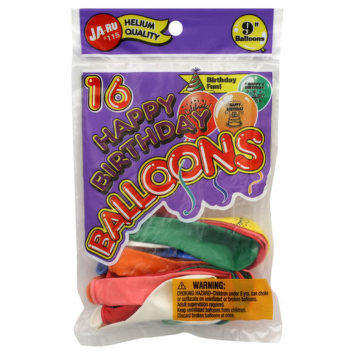 Ja-Ru Balloons, Happy Birthday, 9 Inch