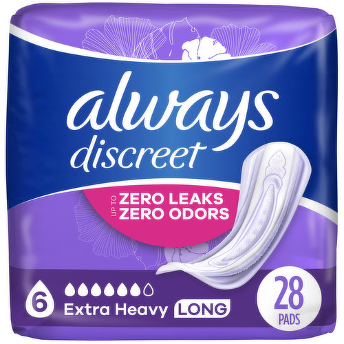 Always Discreet Discreet Always Discreet Pads, Extra Heavy Absorbency, Long Length, 28 Count