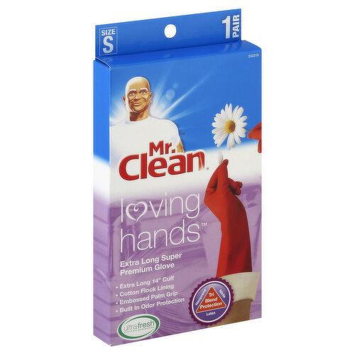 Mr. Clean Loving Hands Gloves, Super Premium, Extra Long, Size S