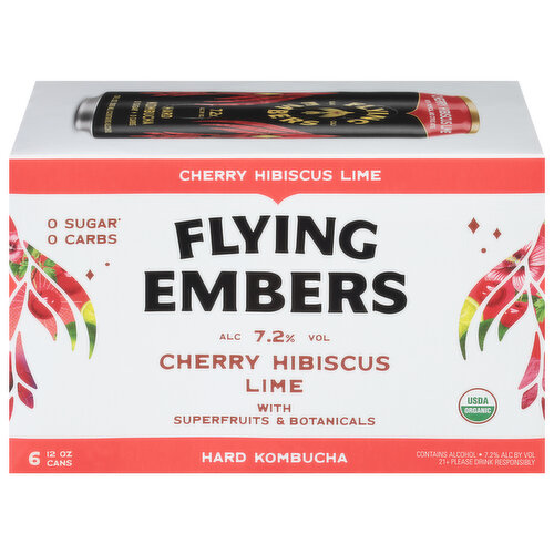 Flying Embers Hard Kombucha, Cherry Hibiscus Lime