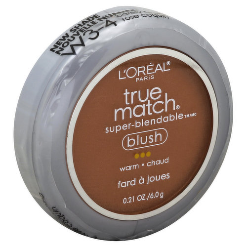 Super-blendable. Warm. Brush inside. Mirror inside. Coordinating true match makeup and powder shades: nude beige W3 or natural beige W4. New shade. Made in USA.