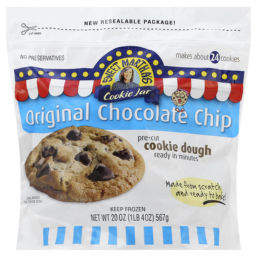 Makes about 24 cookies. Made from scratch and ready to bake. New resealable package! No preservatives. Pre-cut cookie dough ready in minutes. Sweet Martha's freshly baked cookies are made from scratch using the finest ingredients Martha can find. We decided years ago that the perfect cookie should be baked and served fresh out of the oven, and that's how we've been serving them since we came to the Minnesota State Fair in 1979. Our customers have shown their appreciation by coming back to us, year after year. Now you can have Sweet Martha's fabulous cookies, right at home, anytime, the same quality ingredients, same great taste. And by the way, thanks from Sweet Martha for your support of our continuing efforts to bring Minnesota the finest cookies available anywhere! See you at the fair! - Sweet Martha. Like us on Facebook. Follow us on Twitter and Instagram: (at)sweetmarthas.