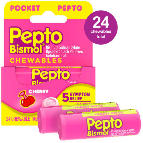 Pepto-Bismol Multi-Symptom Pepto Bismol Cherry Chewables for Fast Relief, 24 ct