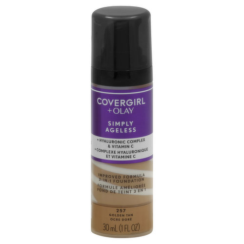 CoverGirl + Olay Simply Ageless Foundation, Improved Formula 3-in-1, Golden Tan 257