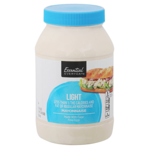 Less than 1/2 the calories and fat of regular mayonnaise. Made with cage free eggs. Great Products. At a price you'll love that's Essential Everyday. Our goal is to provide the products your family wants, at a substantial savings versus comparable brands. We're so confident that you'll love Essential Everyday, we stand behind our products with a 100% satisfaction guarantee.