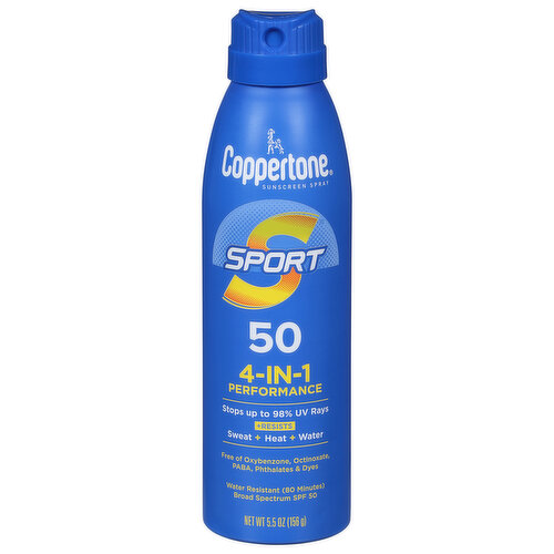 Coppertone Sport Sunscreen Spray, 4-In-1 Performance, Broad Spectrum SPF 50