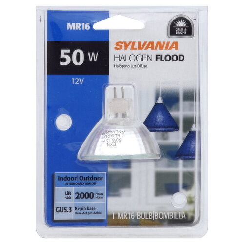 1 MR16 bulb. 12 V. Crisp & bright. Life: 2000 hours.GU5.3: Bi-pin base. Made in China.