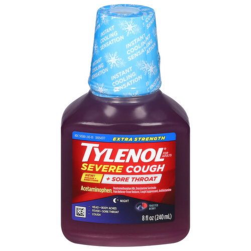 Tylenol Severe Cough, +Sore Throat, Extra Strength, Night, Adults, Frosted Berry