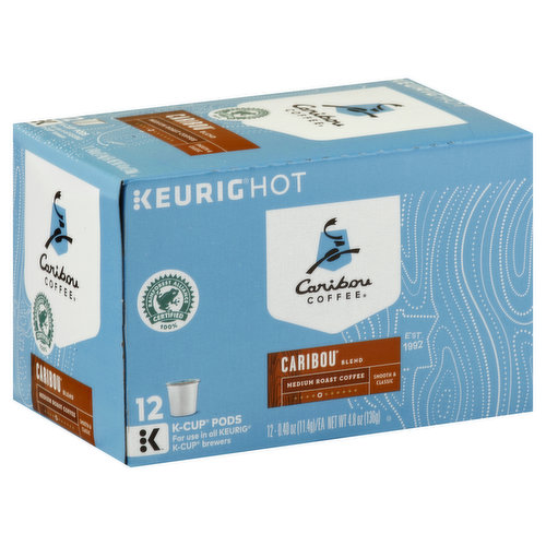 Smooth & classic. Rainforest Alliance Certified: 100%. For use in all Keurig K-Cup brewers. A combination of sweet, spicy & berry notes for a smooth, relaxing, down-to-earth cup. For inquiries contact: Keurig Green Mountain, Inc. 1-866-901-Brew/1-866-901-2739. www.Keurig.com. Find us on Facebook.com/Keurig or Twitter.com/Keurig. This package is made with a minimum of 35% post-consumer materials. 100% arabica coffee. Facebook. Instagram. Pinterest. Like bou. Follow bou. Pin bou. Love bou. Bou does house calls. Order online at Cariboucoffee.com. Enjoy the coffeehouse taste. Even in your pajamas. At Caribou Coffee, we've always wanted to give you a way to bring a piece of our coffeehouses into the world. And while we'd prefer you don't take any of our decor off the wall or snag an espresso machine, our famous coffee beans have been granted permission to explore the world at their own leisure. So take 'em home, take 'em to the cabin, take 'em hitchhiking across the country if that's your thing. The important thing is not where you drink our coffee - it's what it inspires you to do. Life is short, stay awake for it. Est. 1992. How do you brew? Get creative and share. Facebook. Instagram. Twitter. Printed in the USA.