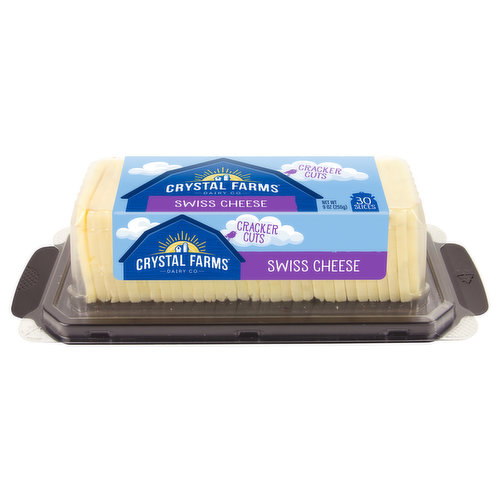 Crystal Farms Cheese Slices, Swiss, Cracker Cuts