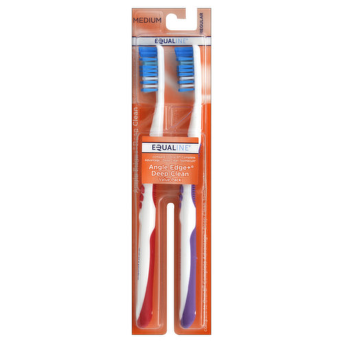 Equaline Toothbrushes, Angle Edge + Deep Clean, Regular, Medium, Value Pack