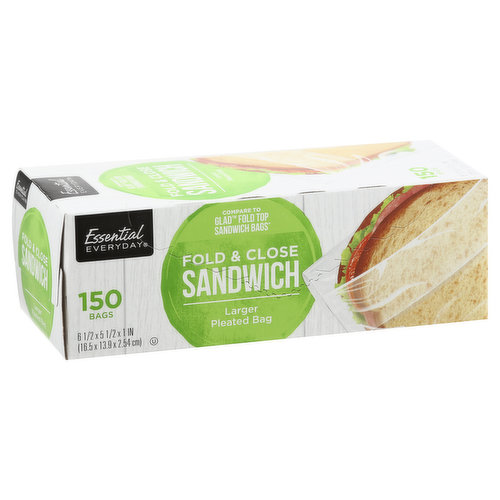 ESSENTIAL EVERYDAY Sandwich Bags, Pleated, Fold & Close, Larger