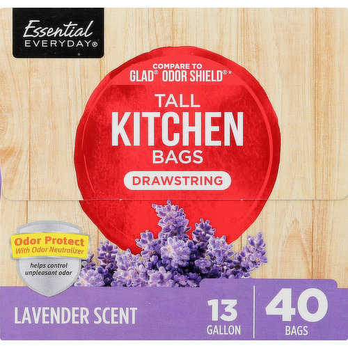 Essential Everyday Trash Bags Drawstring Tall Kitchen Lavender Scent, Trash  Bags