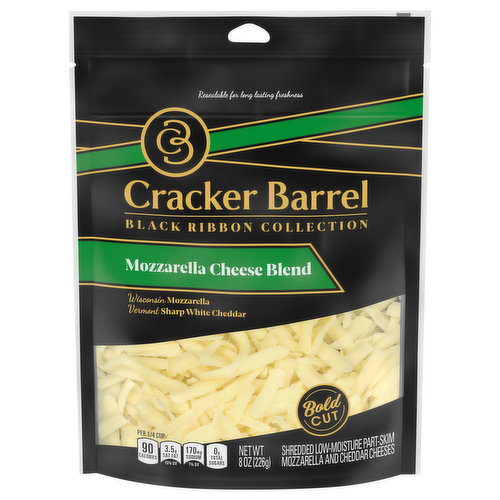 Cracker Barrel Shredded Cheese, Mozzarella Cheese Blend, Bold Cut