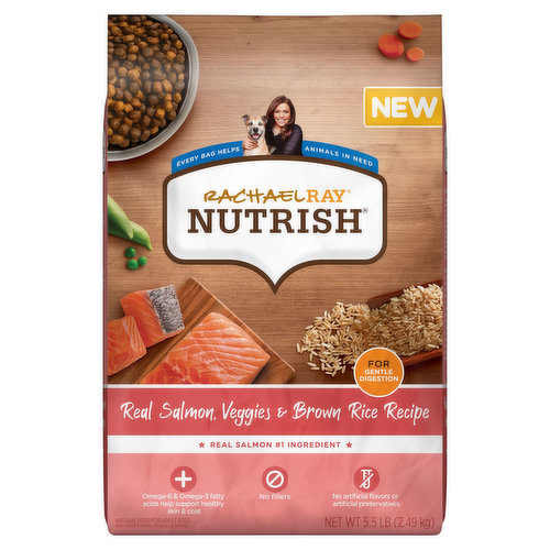 Rachael Ray Nutrish Food for Dogs, Real Salmon, Veggies & Brown Rice Recipe, Adult