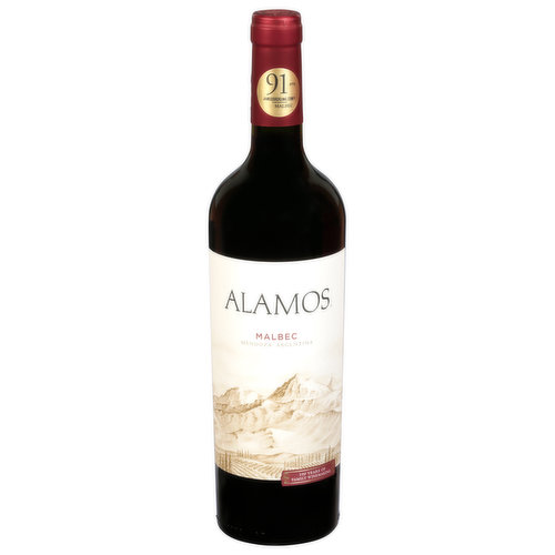 91 pts. 100 years of family winemaking. Alamos wines are born in the vineyards of Mendoza, Argentina at the foothills of the Andes Mountains. Our wines thrive in the intense mountain sunlight and pure snowmelt water of the Andes, and embody the richness of this rugged, remote region. Cultivated by the Catena Family for over 100 years, Mendoza's vineyards are among the highest in the world. Alamos Malbec displays hints of dark cherry and blackberry, with a long and lingering finish. This balanced and full-flavored wine is excellent with grilled meats and vegetables Explore Argentine wines further with Alamos Seleccion Malbec.