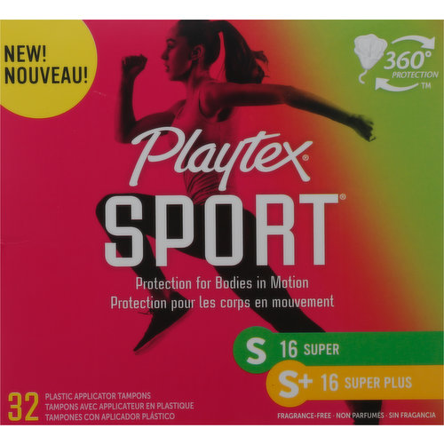 Playtex Sport Tampons Super/Super Plus Plastic Applicator - 32 ct box