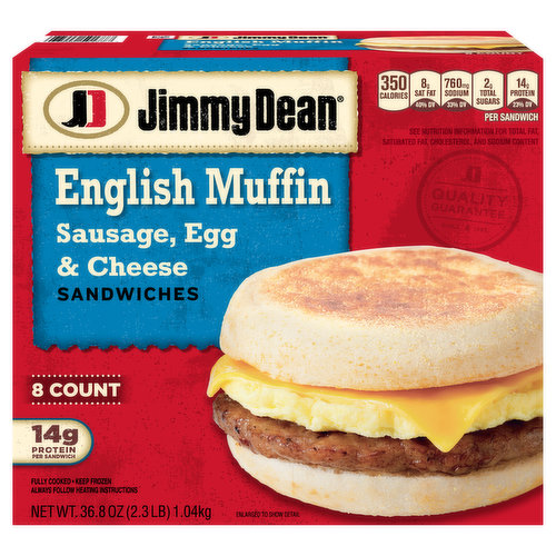 Jimmy Dean Jimmy Dean English Muffin Breakfast Sandwiches with Sausage, Egg, and Cheese, Frozen, 8 Count