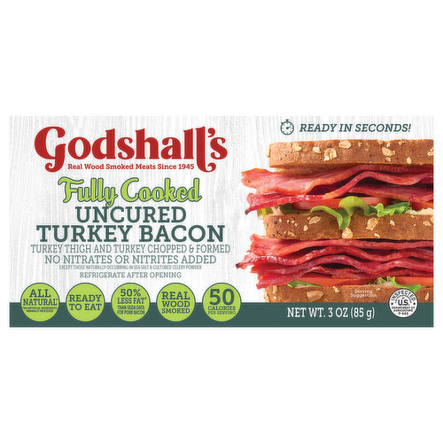 Godshall's Turkey Bacon, Uncured, Fully Cooked