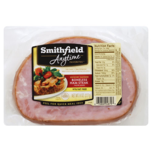 Water added. 97% fat free. Fully cooked. US inspected and passed by Department of Agriculture. www.smithfield.com. 855-411-Pork (7675).