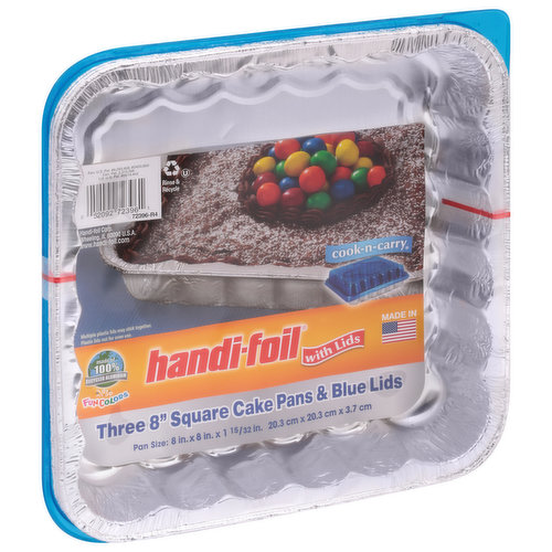 Save on Handi-Foil FunColors Square Cake Pans & Blue Lids 8 Inch