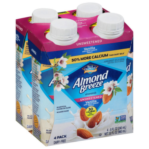 Almond Breeze Almondmilk, Vanilla, Unsweetened, 4 Pack