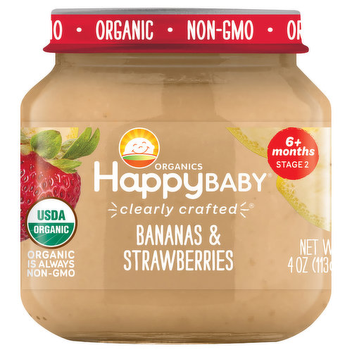 Happy Baby Organics Bananas & Strawberries, Organic, Stage 2 (6+ Months)