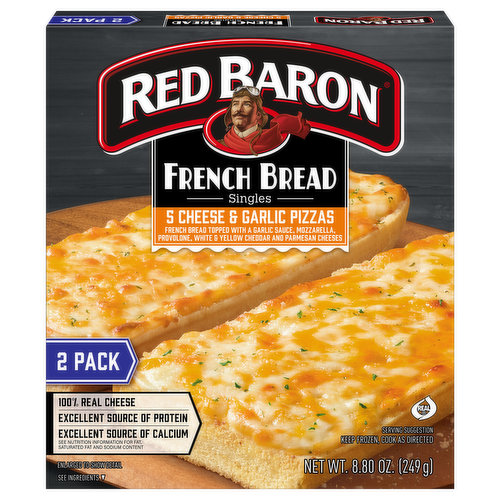 Red Baron French Bread, 5 Cheese & Garlic Pizzas, Singles