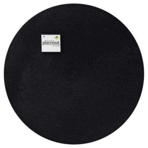 Ritz Placemat, Round Woven, Black, 15 Inch Round