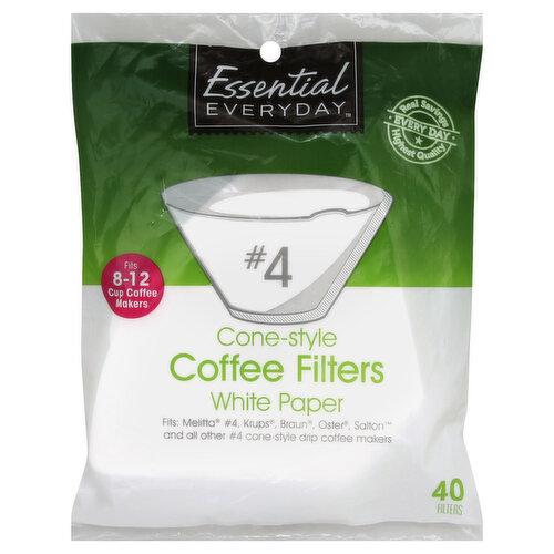 Essential Everyday Coffee Filters, Cone-Style, No. 4, White Paper, 8-12 Cup