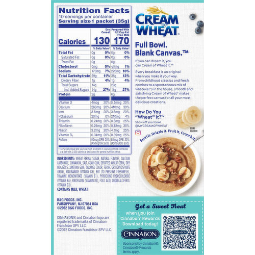 Cream of Wheat CINNABON Instant Hot Cereal 3.7 oz (3 Boxes - 9