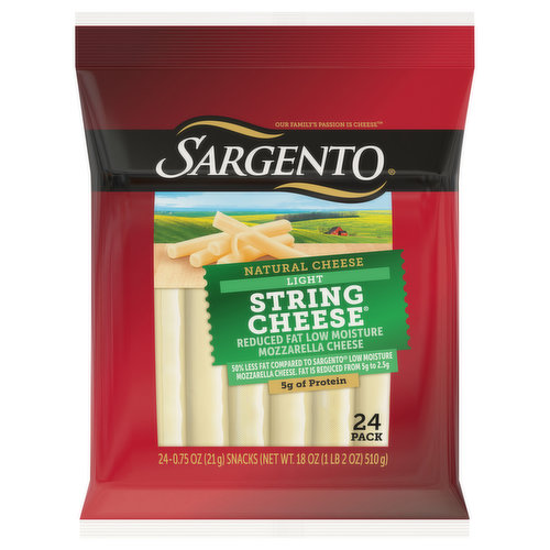 Sargento Cheese, Light, String Cheese, Natural