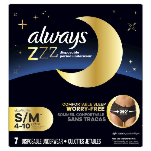Always ZZZ Always ZZZ Overnight Disposable Period Underwear Size S-M, 7 Count