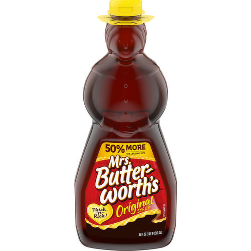 50% more than the leading size. Thick n rich!  mrsbutterworths.com. Questions or comments? 1-888-349-1998 mrsbutterworths.com.