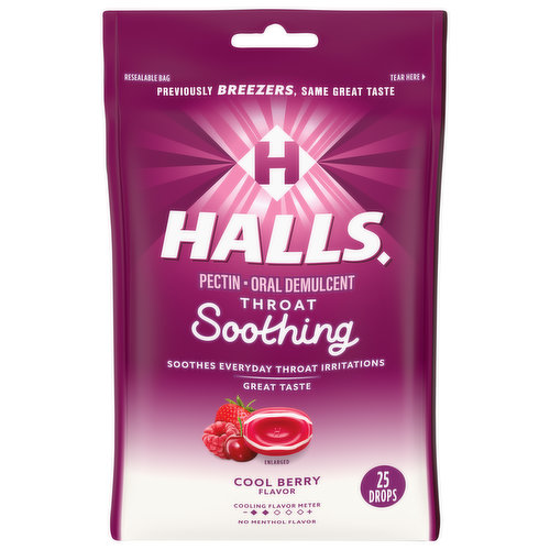 Halls Drops, Cool Berry Flavor, Throat Soothing