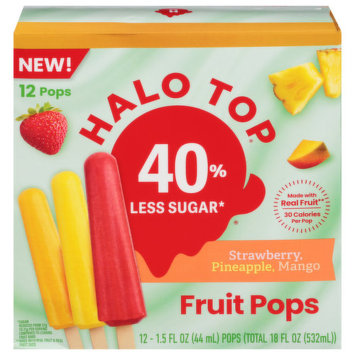 Halo Top Fruit Pops, Strawberry, Pineapple, Mango