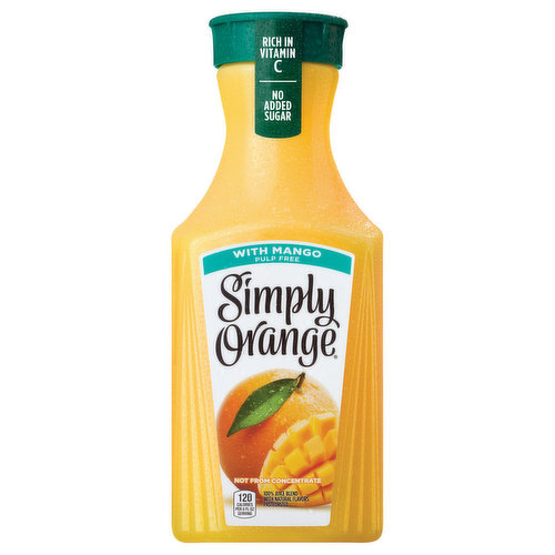 For Simply Orange with Mango, we carefully select real, ripe oranges and turn them into a deliciously simple pulp-free orange juice blend with a twistthe luscious taste of mangoes. This delicious blend of fruit flavors is not from concentrate and never frozen.
Simple ingredients and the Simply Fresh Taste Guarantee make for a refreshing all-natural, 100% orange juice blend you can enjoy with breakfast, lunch or any time in between. Simply Orange with Mango is a 100% pasteurized fruit juice blend and an excellent source of vitamin C.
With Simply Orange with Mango, the difference is clear. Clear enough that you can see the all-natural ingredients inside. Because with Simply, theres nothing to hide.