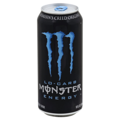Monster Energy Blend: Glucose, taurine, panax ginseng extract, l-Carnitine, caffeine, glucuronolactone, inositol, guarana extract, maltodextrin. Caffeine from All Sources: 70 mg per 8 fl. oz. serving (140 mg per can). Assassin's creed origins. (hashtag)Monstergaming. www.monsterenergy.com.