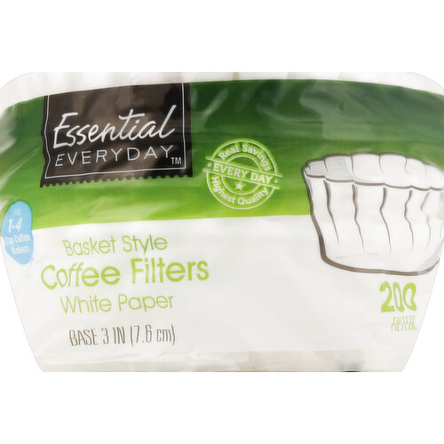 Base 3 in. Fits 1-4 cup coffee makers. Real savings. Highest quality. Every day. Great products at a price you'll love - that's Essential Everyday. Our goal is to provide the products your family wants, at a substantial savings versus comparable brands. We're so confident that you'll love Essential Everyday, we stand behind our products with a 100% satisfaction guarantee. Essential Everyday coffee filters virtually eliminate unwanted sediments and coffee oils. Essential Everyday basket filters are steam formed for easy separation. Fits: Mr. Coffee Jr., Norelco Express, Regal, Hamilton Beach, Black & Decker, G.E., and other 4-cup basket-style coffee makers. www.essentialeveryday.com. Product of USA.