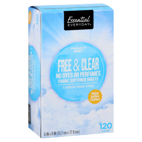 Essential Everyday Fabric Softener Sheets, Free & Clear