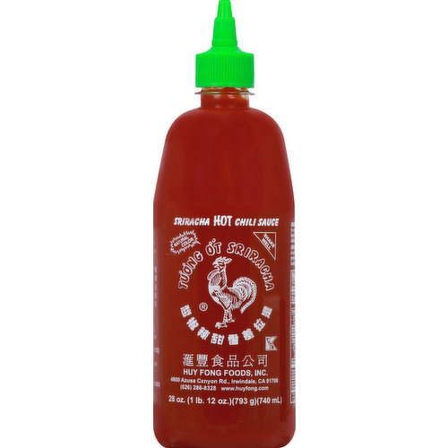 Natural color. Sriracha, made from sun ripened chiles, is ready to use in soups, sauces, pasta, pizza, hot dogs, hamburgers, chow mein or on anything to add a delicious spicy taste. www.huyfong.com Made in USA.